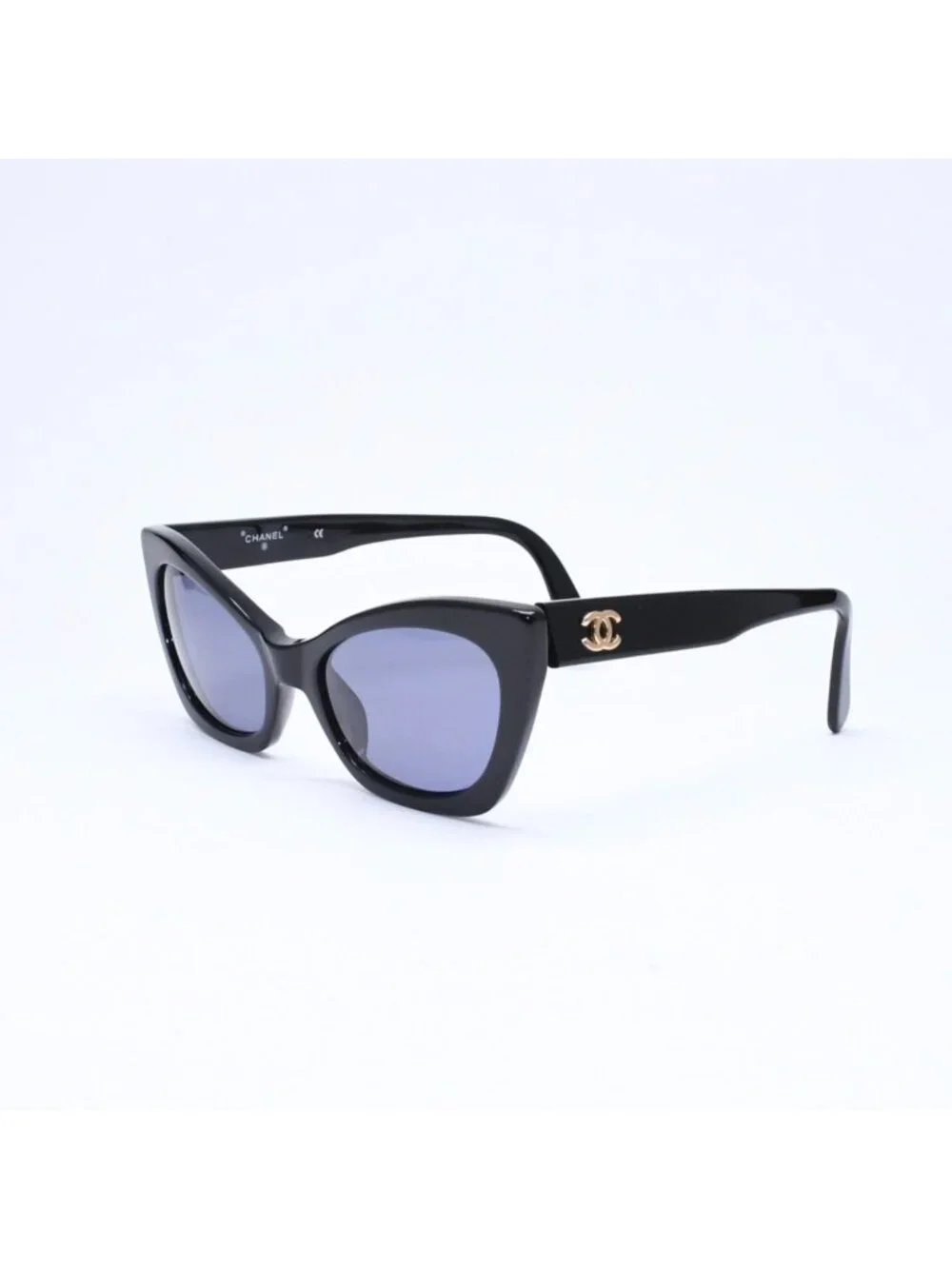 Chanel Cat's Eye Sunglasses Eyewear CC Logo Black Gold